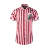 Summer Xinyi short-sleeved shirt, striped narcissus printed butterfly logo men's slim-fitting top factory direct sales Item Picture